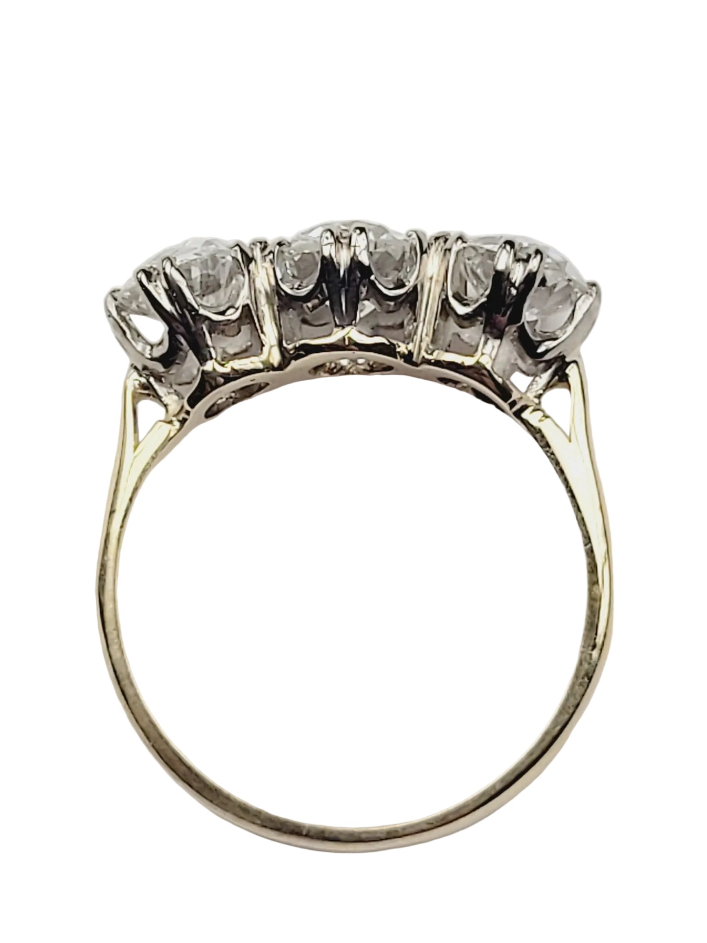 Old mine cut diamond trilogy engagement ring in 18ct yellow gold sku 9089