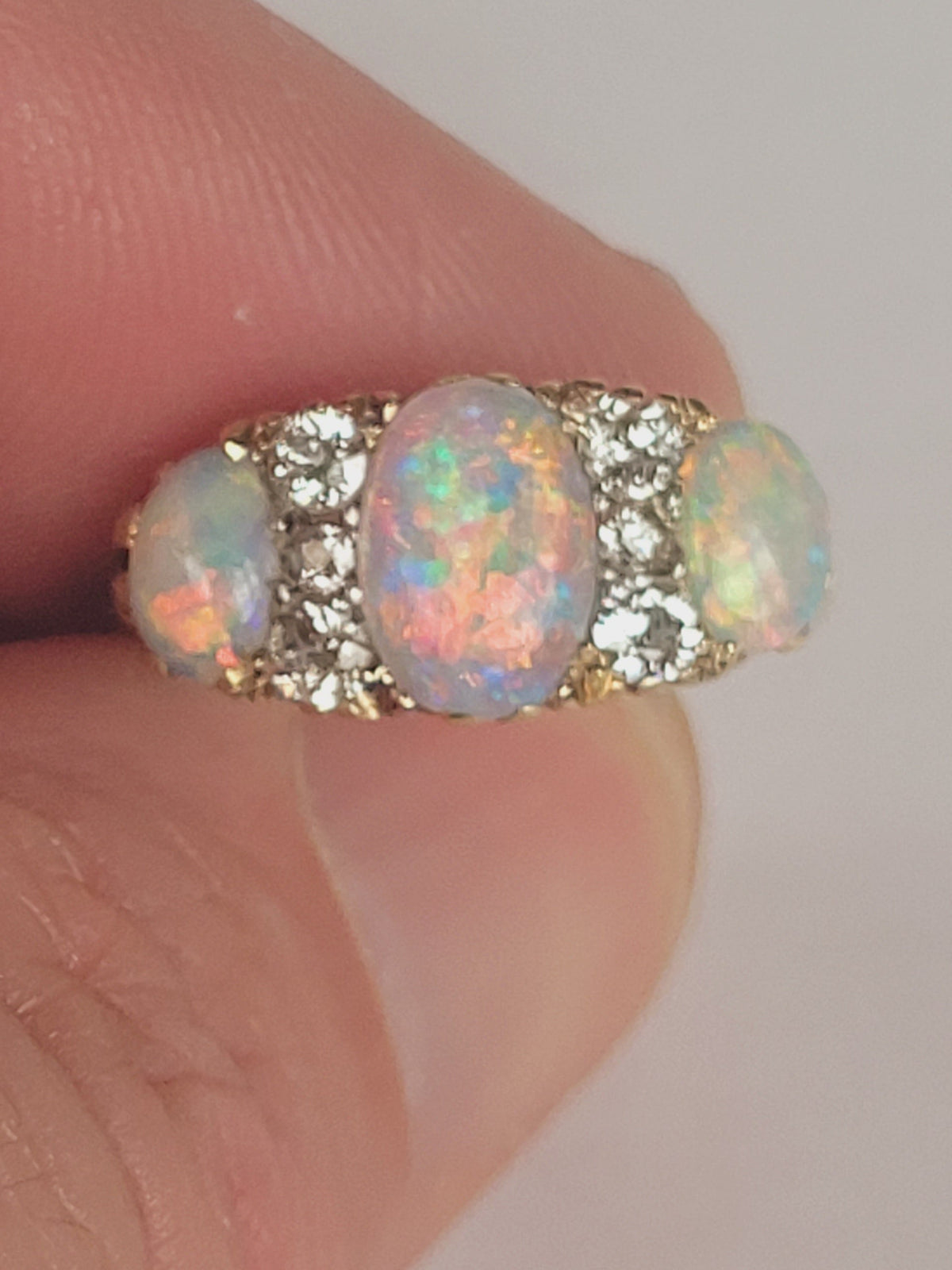 Opal and diamond carved half hoop ring sku 9144