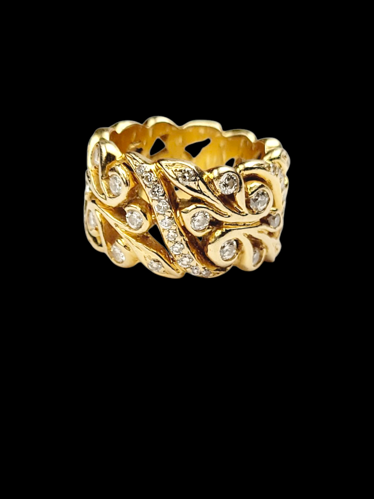 Substantial full hoop diamond 18ct yellow gold scroll eternity ring