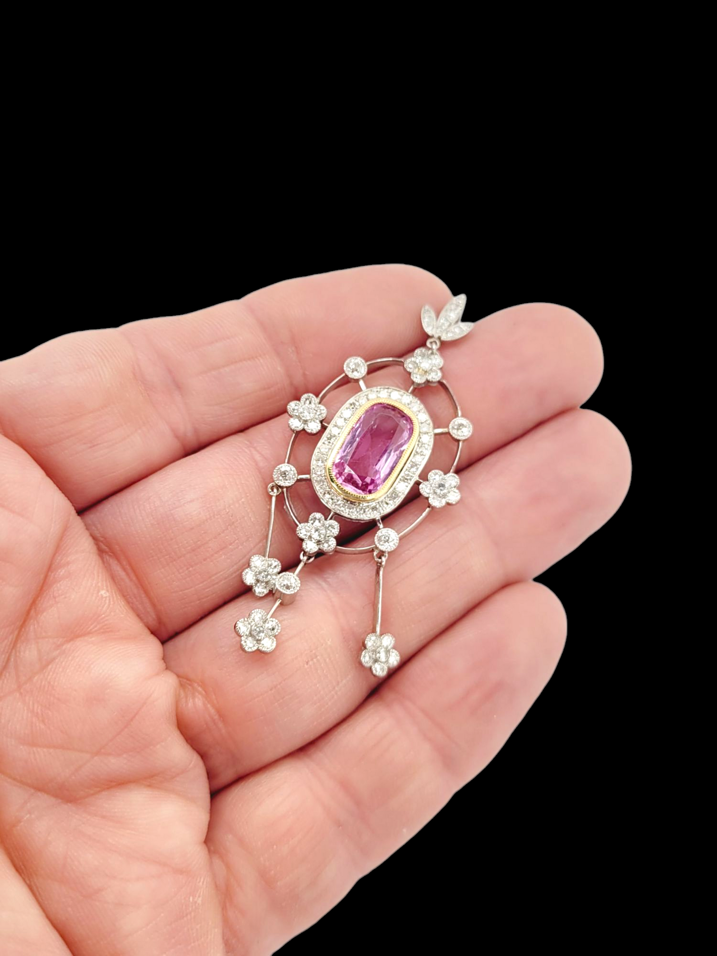 Fine Antique pink topaz and diamond pendant
SKU: 8098