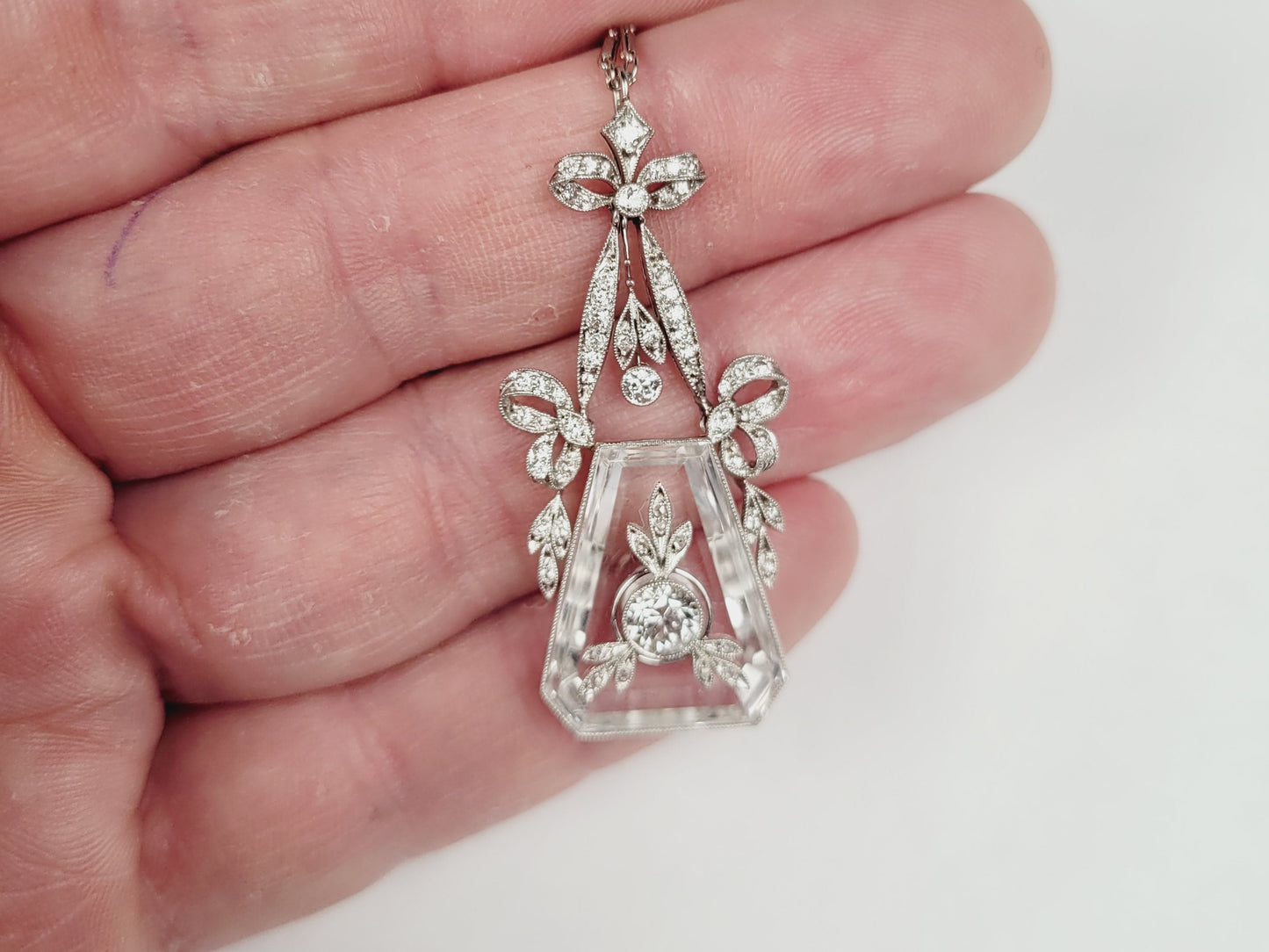 Fine and Rare Antique rock crystal and diamond art deco pendant sku 9017