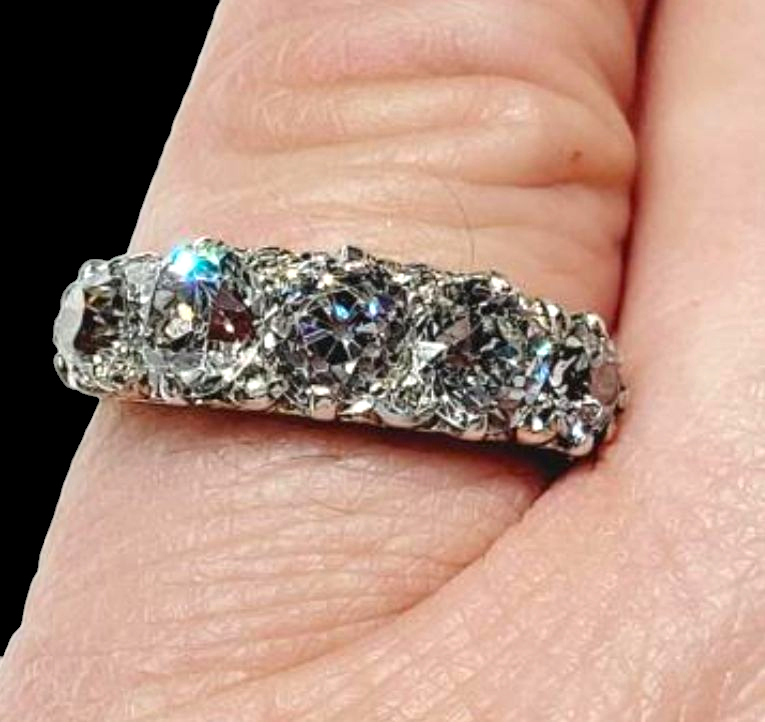 Antique diamond five stone carved half hoop ring
SKU: 5442