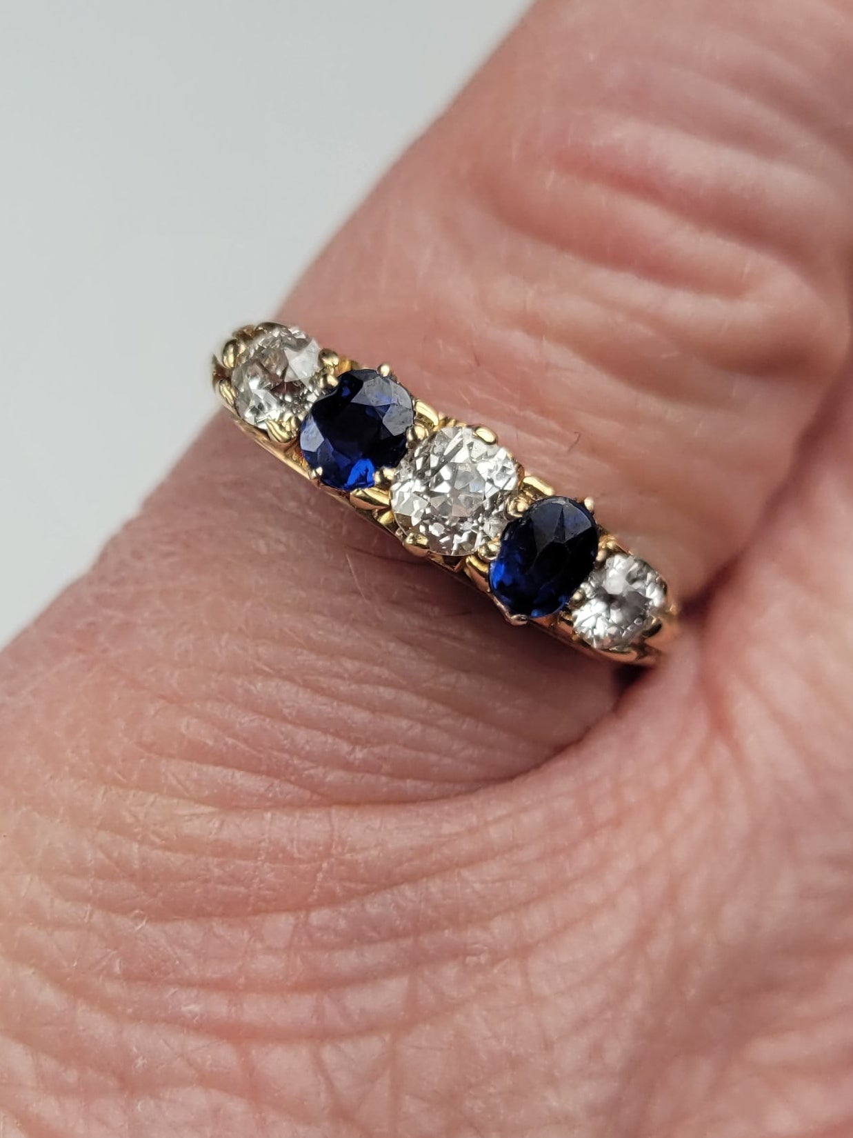 Antique sapphire and diamond five stone ring sku 8980