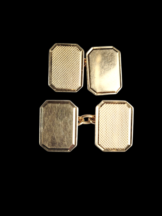 Antique cut corner rectangular 9ct gold cufflinks sku 8507