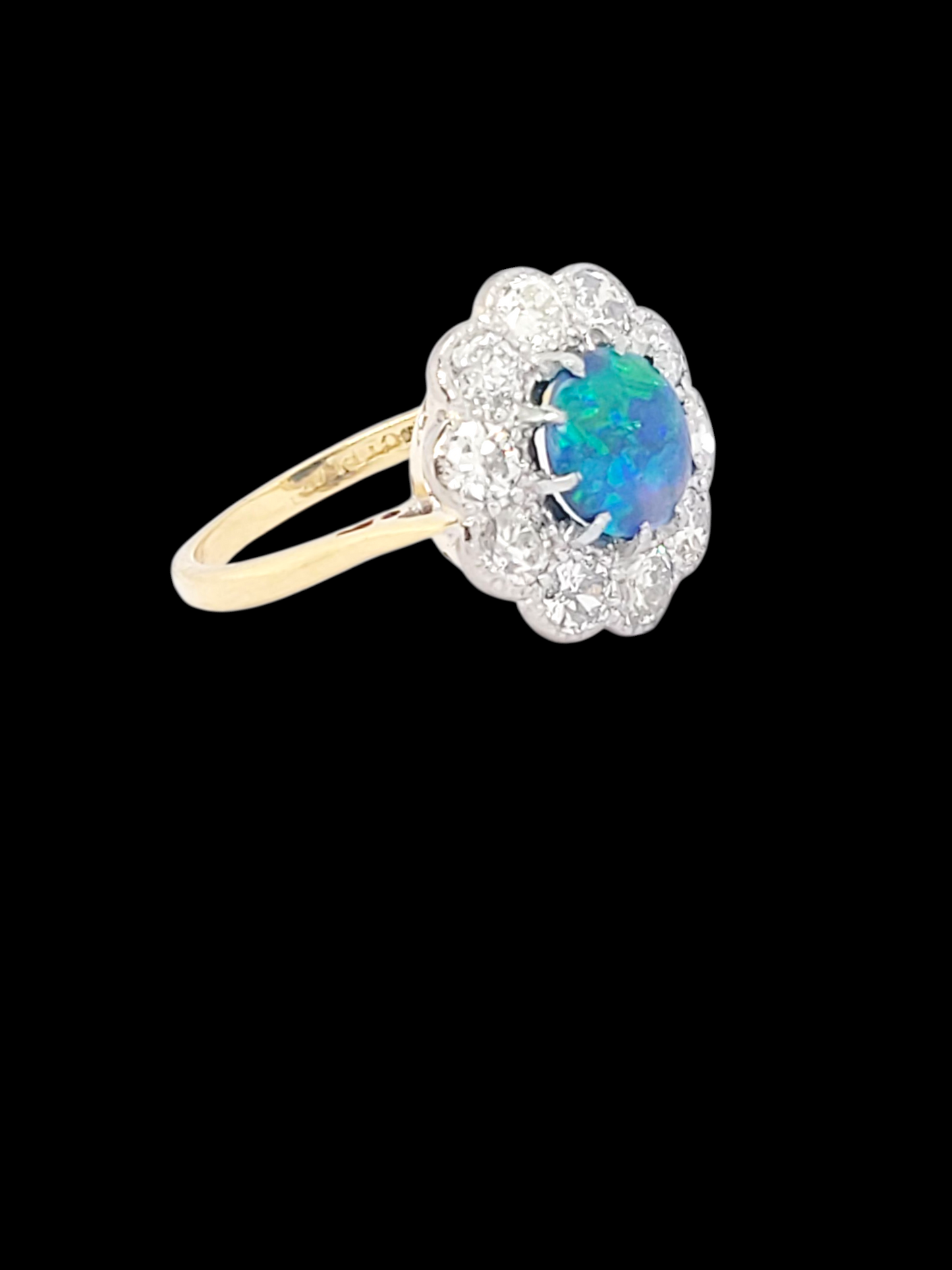 Antique black opal and old cut diamond cluster ring
SKU: 8262