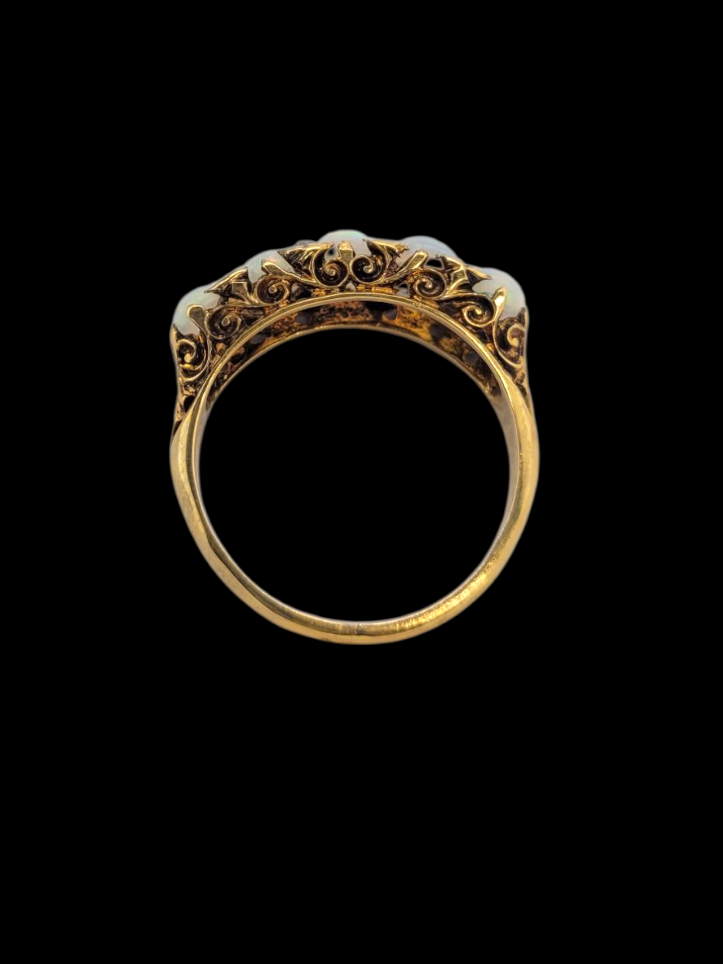 Antique five stone opal and diamond carved half hoop ring
SKU: 8141