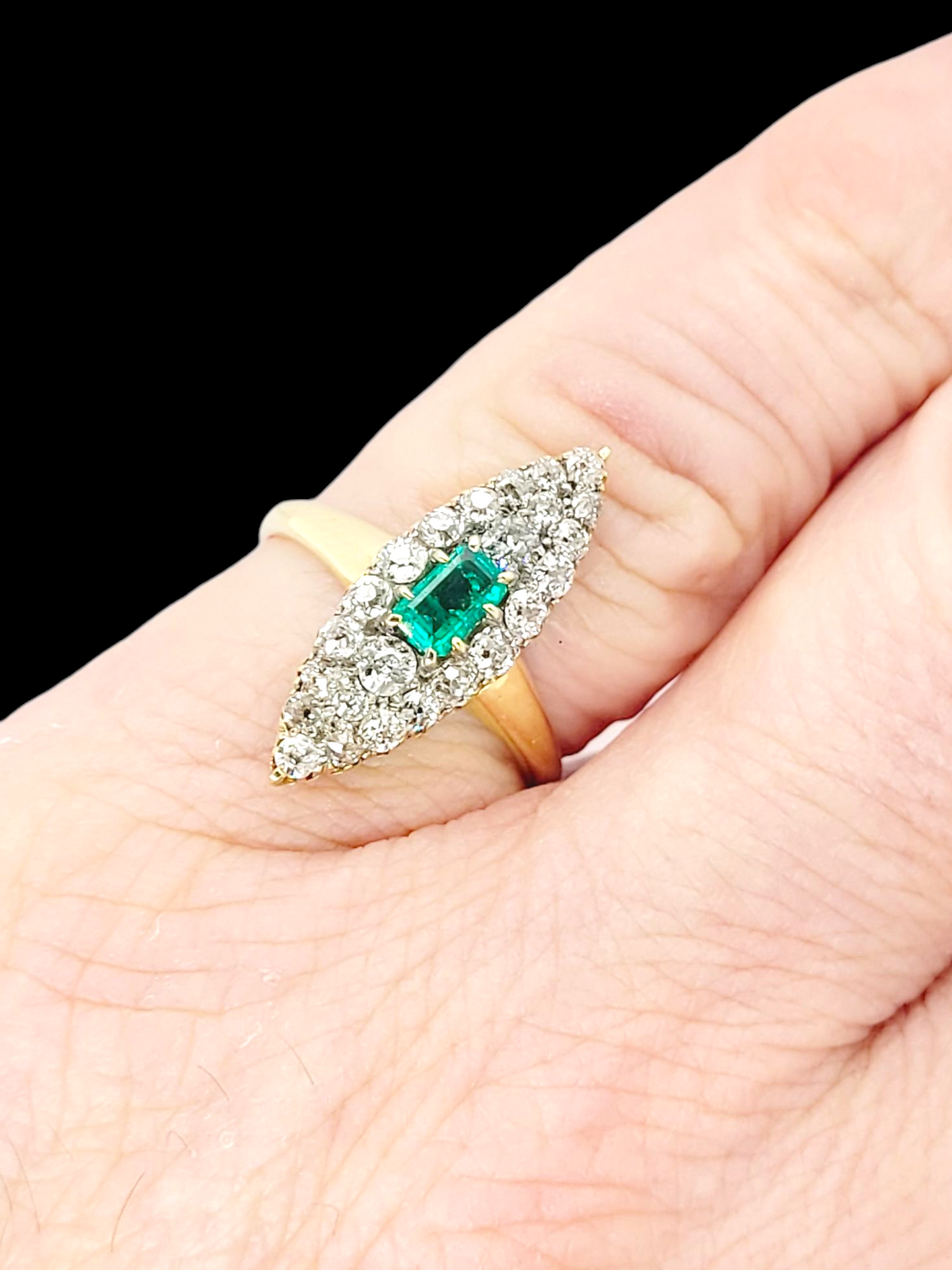 Victorian emerald and diamond navette cluster ring
SKU: 8276