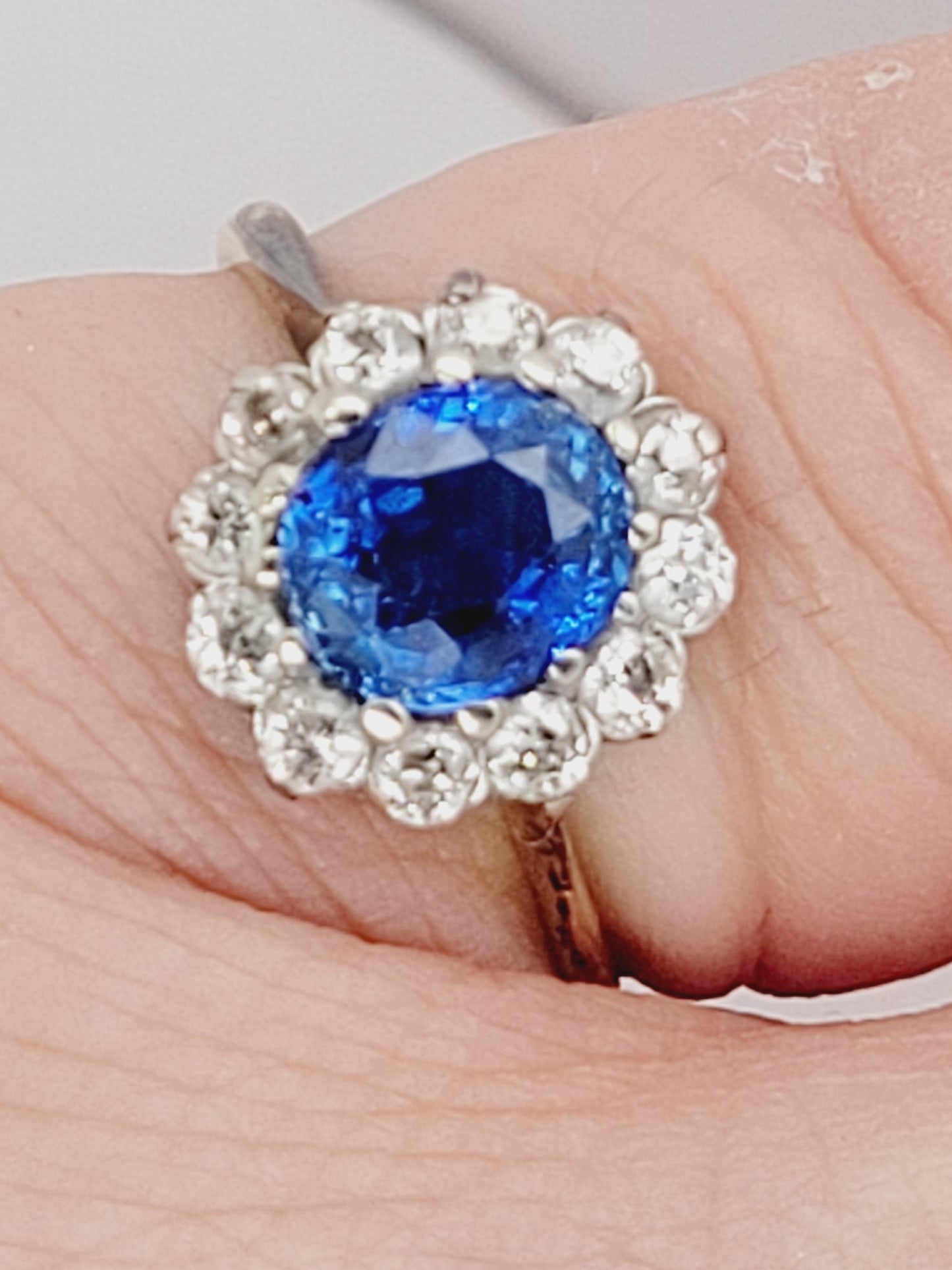 Antique sapphire and diamond cluster engagement ring sku 9059