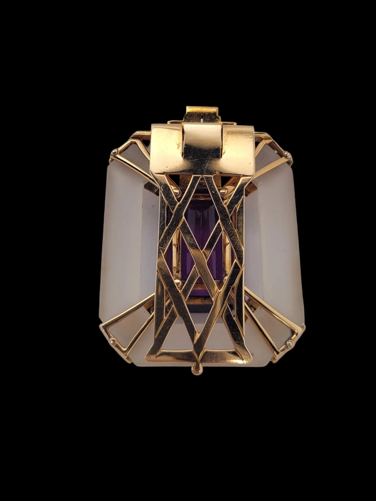 Artdeco amethyst and rock crystal clip brooch sku 8704