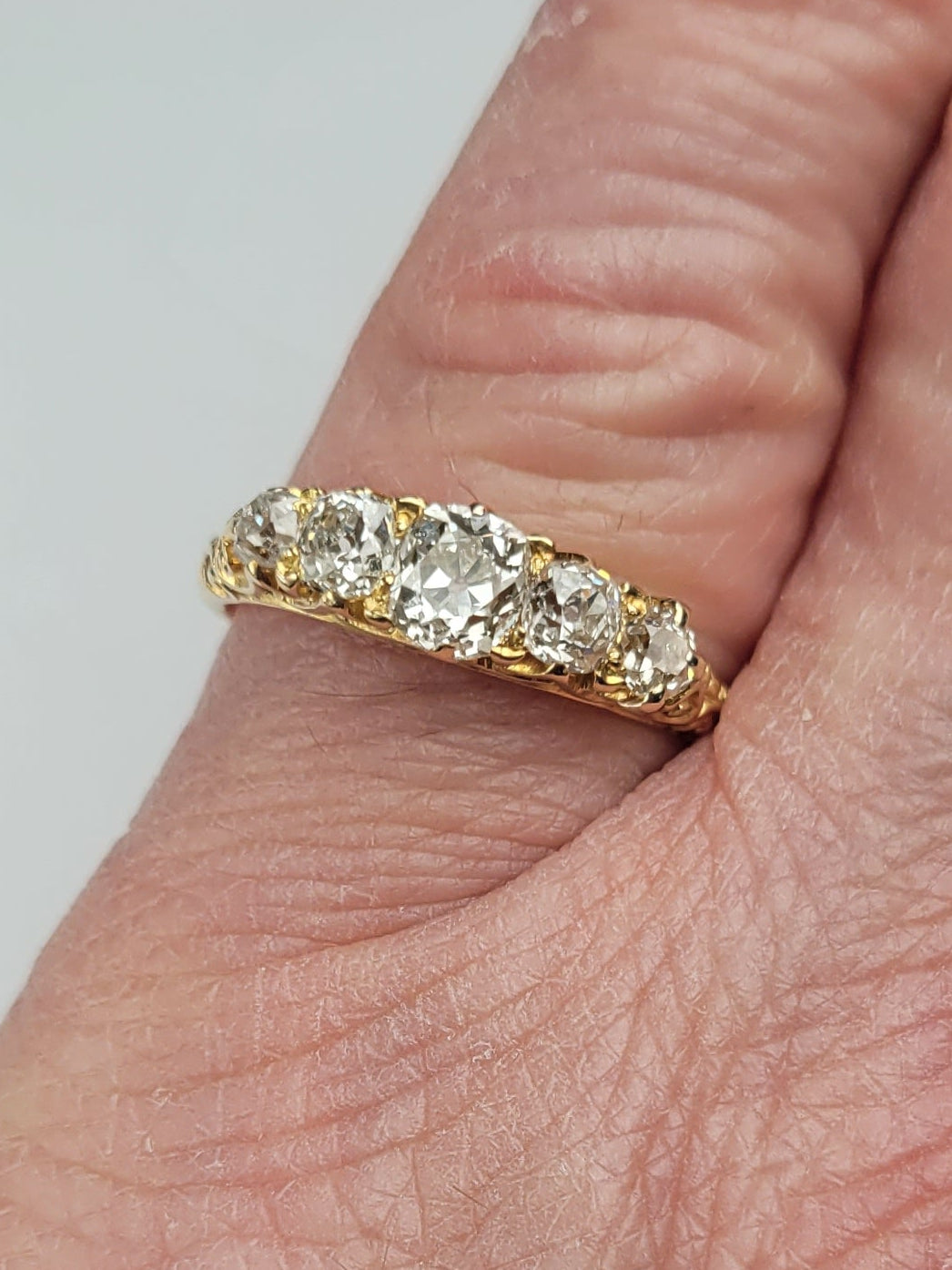 Antique old mine cut diamond five stone ring sku 8977