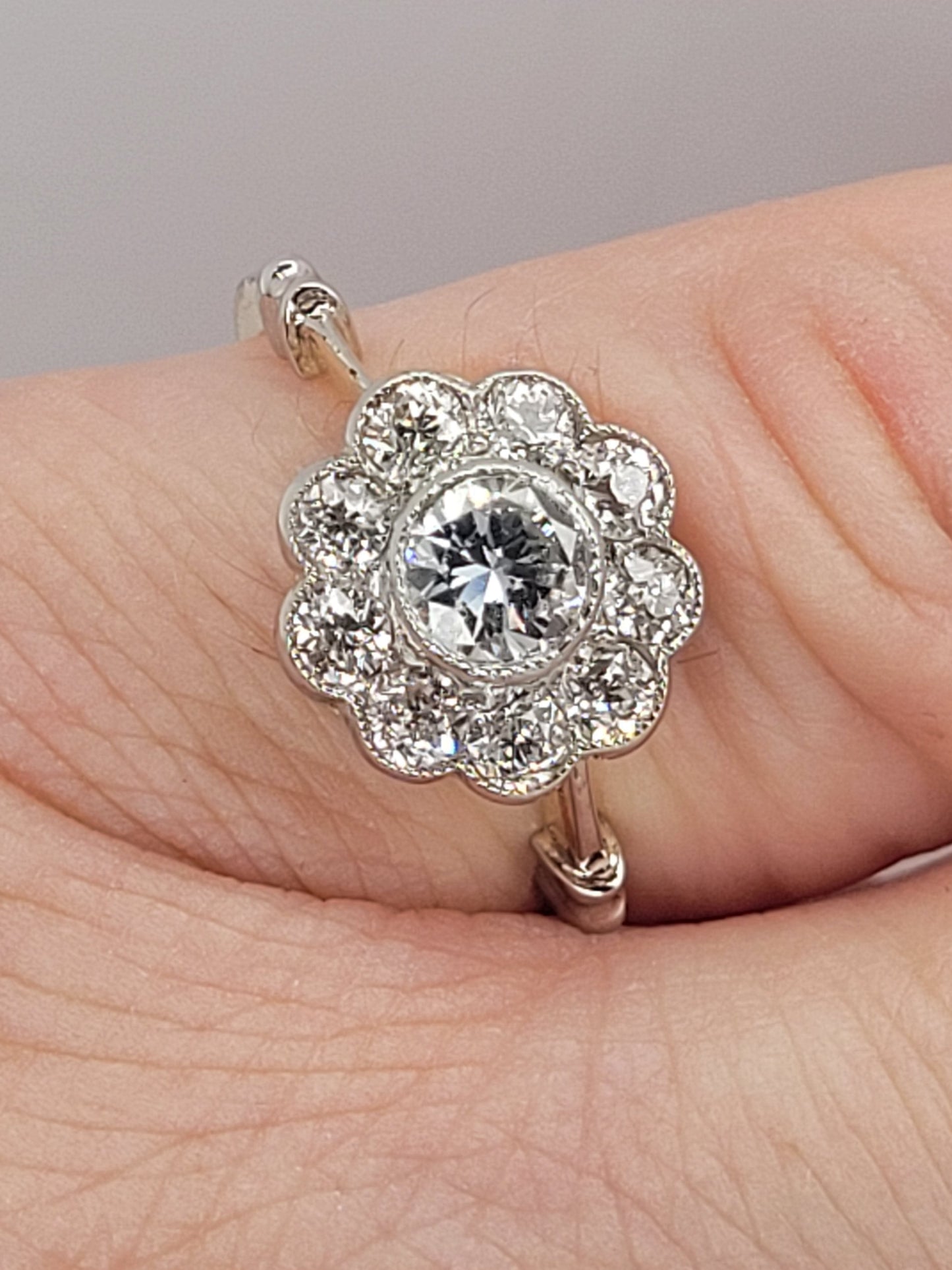 Antique diamond daisy cluster engagement ring sku 9200