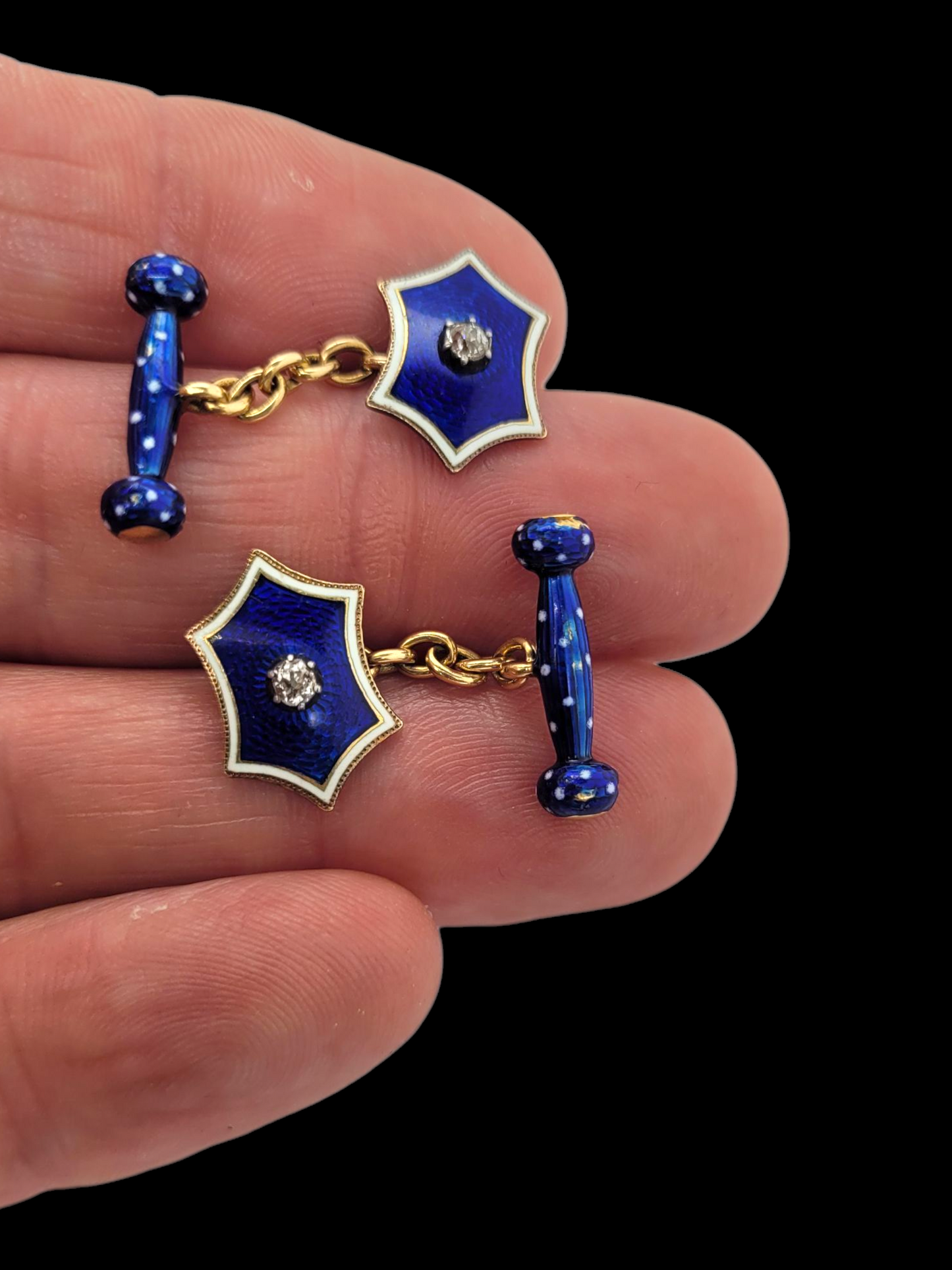 Antique blue enamel and diamond Edwardian cufflinks
SKU: 8228