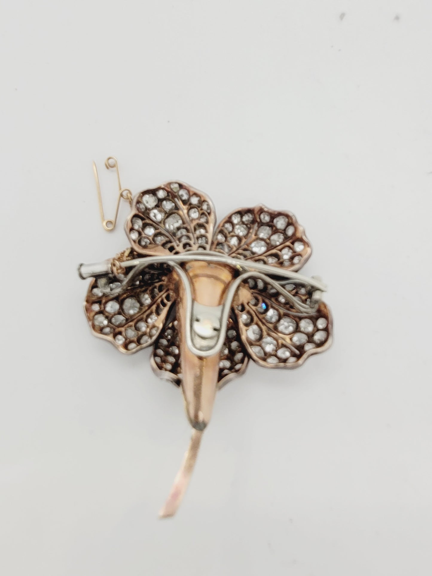 Old mine cut diamond flower spray brooch sku 9061