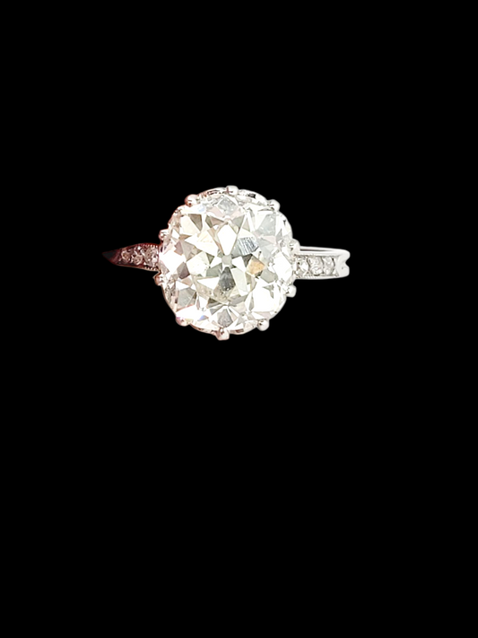 Gorgeous 3.15ct old mine cut diamond solitaire engagement ring Sku 8334