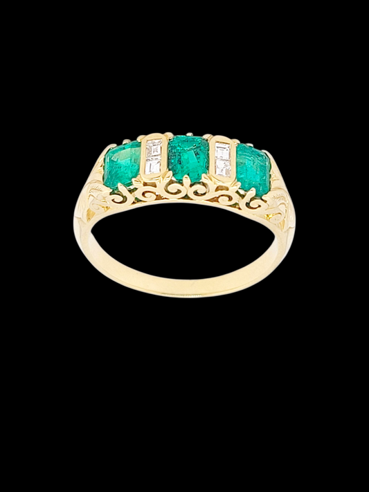 Emerald and diamond carved half hoop ring
SKU: 8401