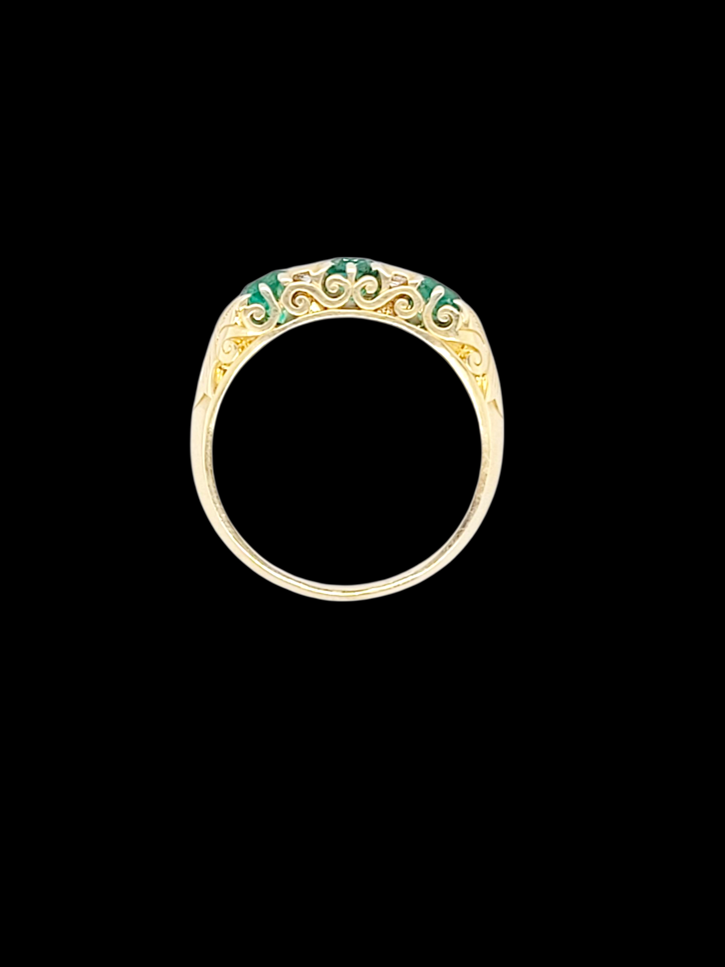 Emerald and diamond carved half hoop ring
SKU: 8401