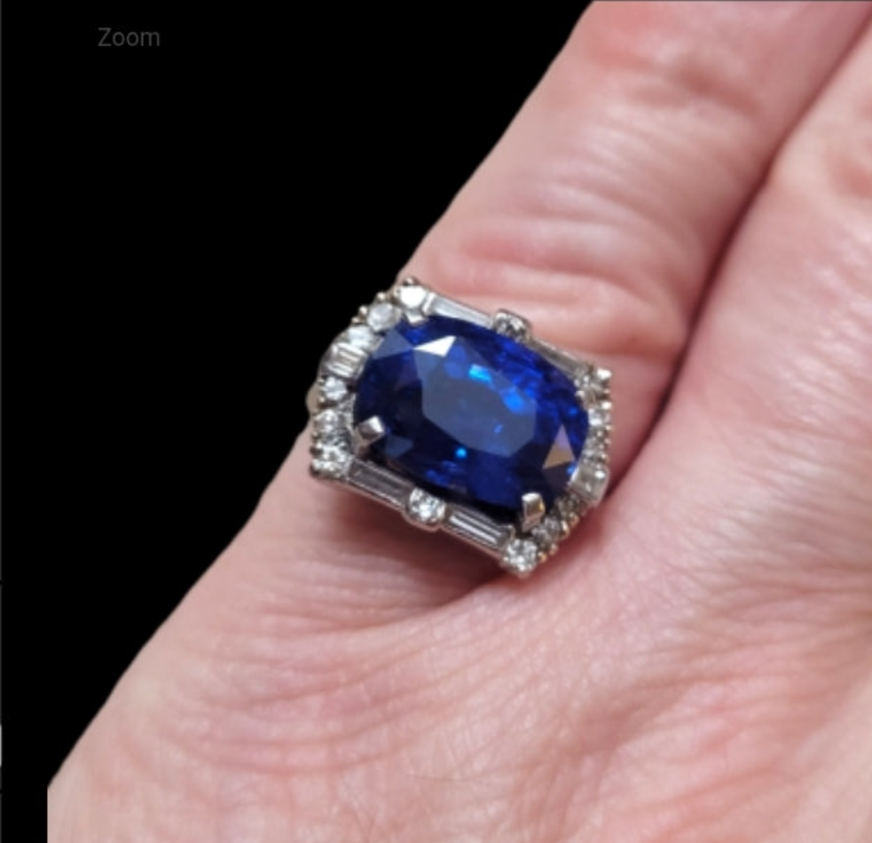 Natural 8.23ct Ceylon Sapphire and diamond art deco ring
SKU: 7519