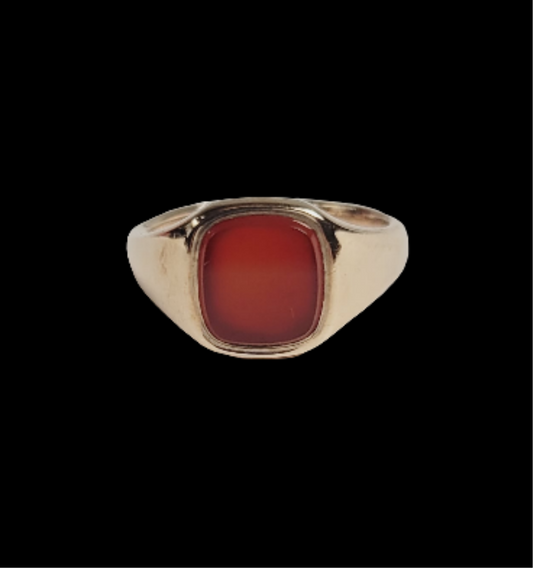 Square red Cornelian 9ct gold signet ring sku 8452