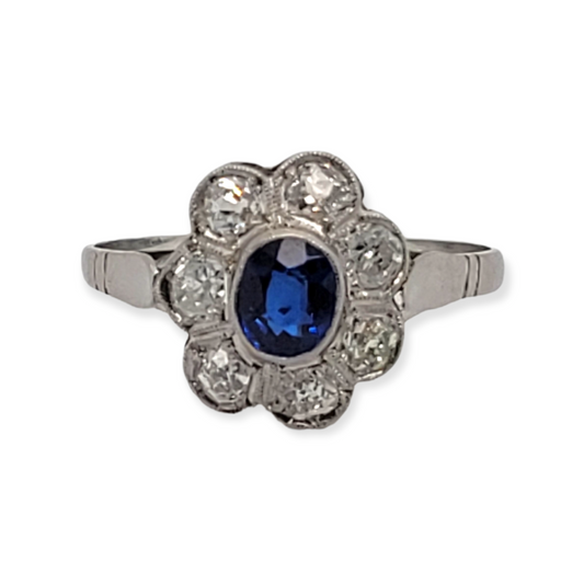Antique sapphire and diamond cluster ring