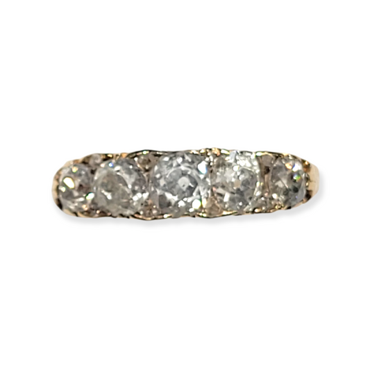 Chunky old mine cut diamond 5 stone carved half hoop ring