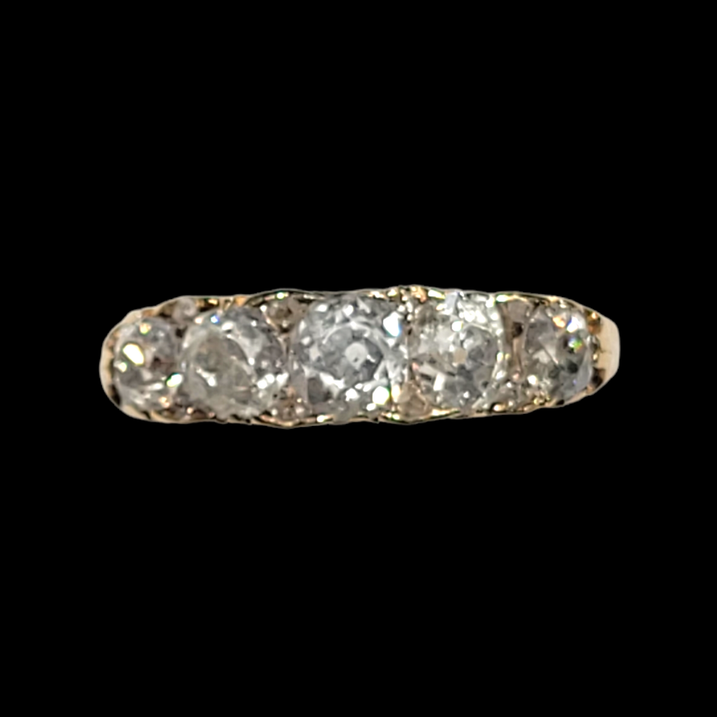 Chunky old mine cut diamond 5 stone carved half hoop ring