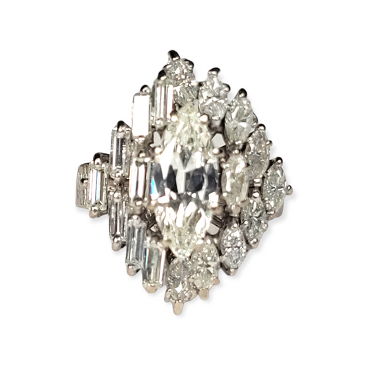 Cool vintage marquise and baguette diamond ring Sku 5719