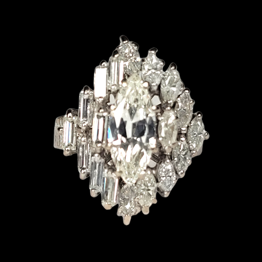 Cool vintage marquise and baguette diamond ring Sku 5719