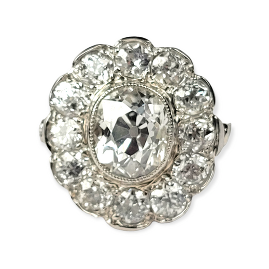 Antique cushion cut diamond cluster ring Sku 5716