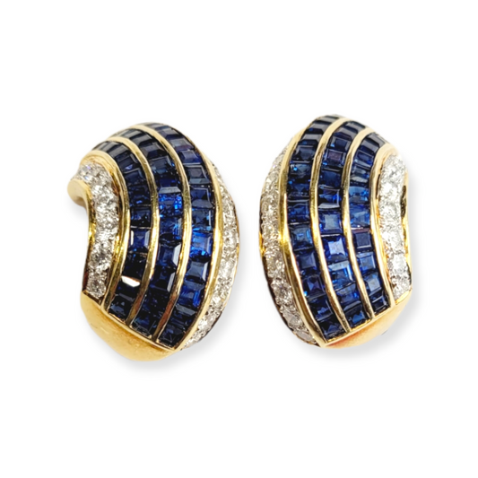 Calibre sapphire and diahoop earrings
