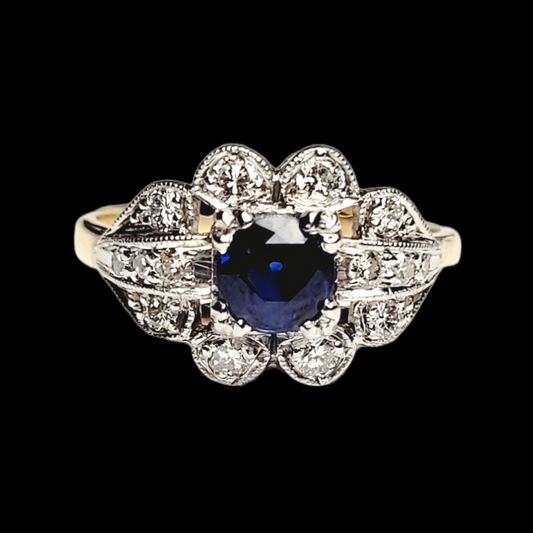 Geometric sapphire and diamond engagement ring 18ct yellow gold sku 5788