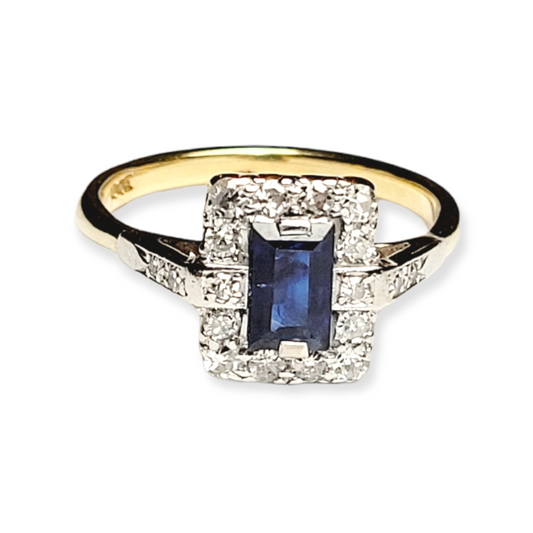 Art deco sapphire and diamond engagement ring