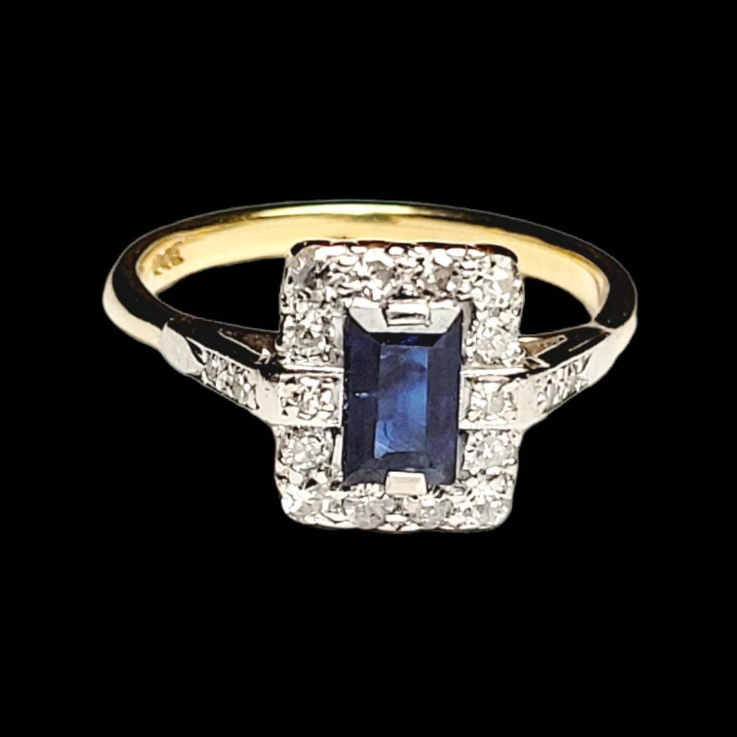 Art deco sapphire and diamond engagement ring