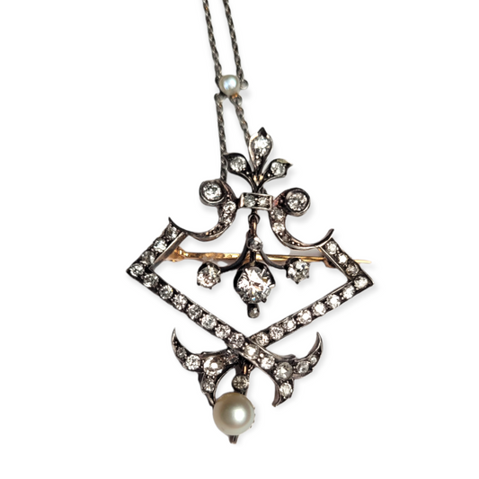 Antique diamond and pearl pendant