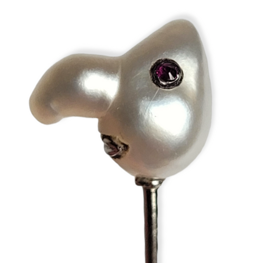 Punch baroque pearl and Ruby stickpin