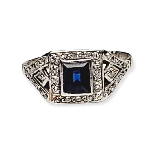 Art deco sapphire and diamond engagement ring sku 5816