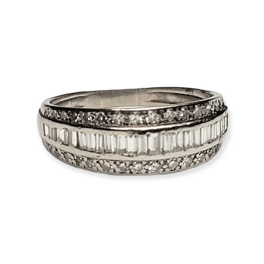 Art deco baguette and round diamond half hoop ring