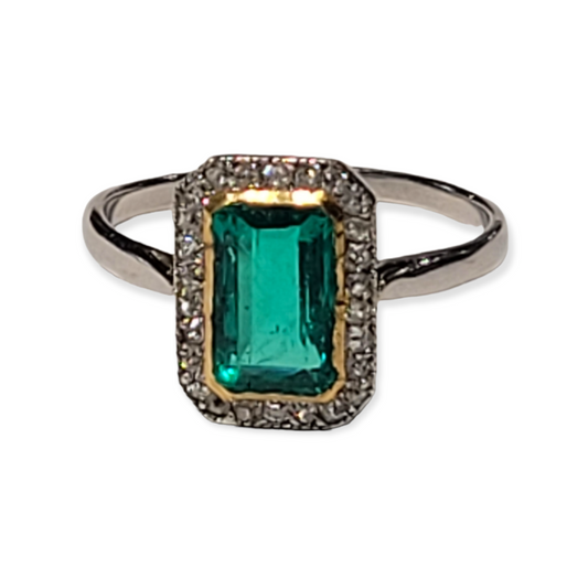 Art deco emerald and diamond ring sku 5827