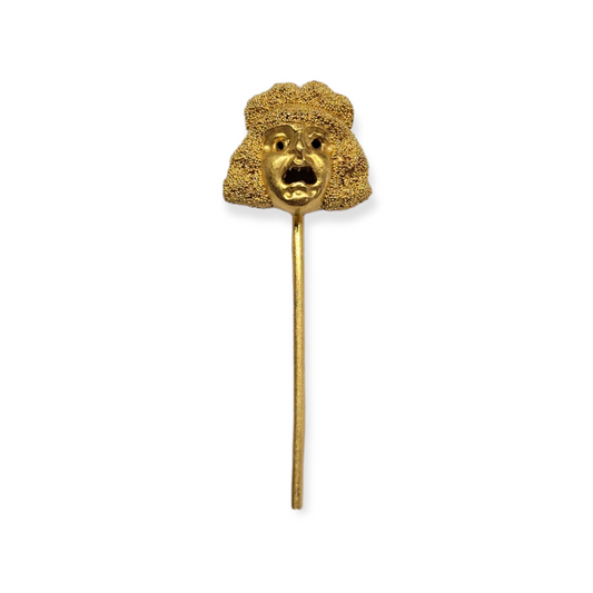 Etruscan revival tragedy mask stick pin