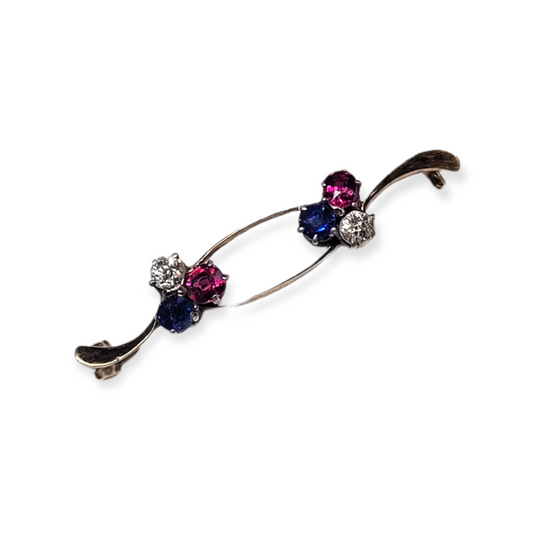 Ruby sapphire and diamond brooch