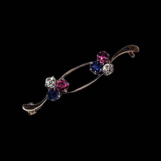 Ruby sapphire and diamond brooch sku 5852
