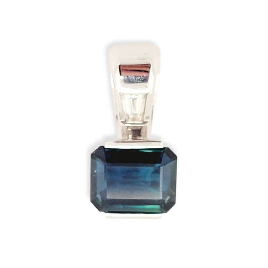 Teal sapphire and diamond pendant