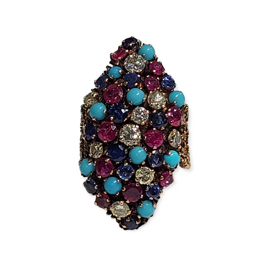 Unique gemset navette ring