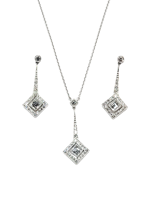Square diamond and diamond earrings and pendant suite