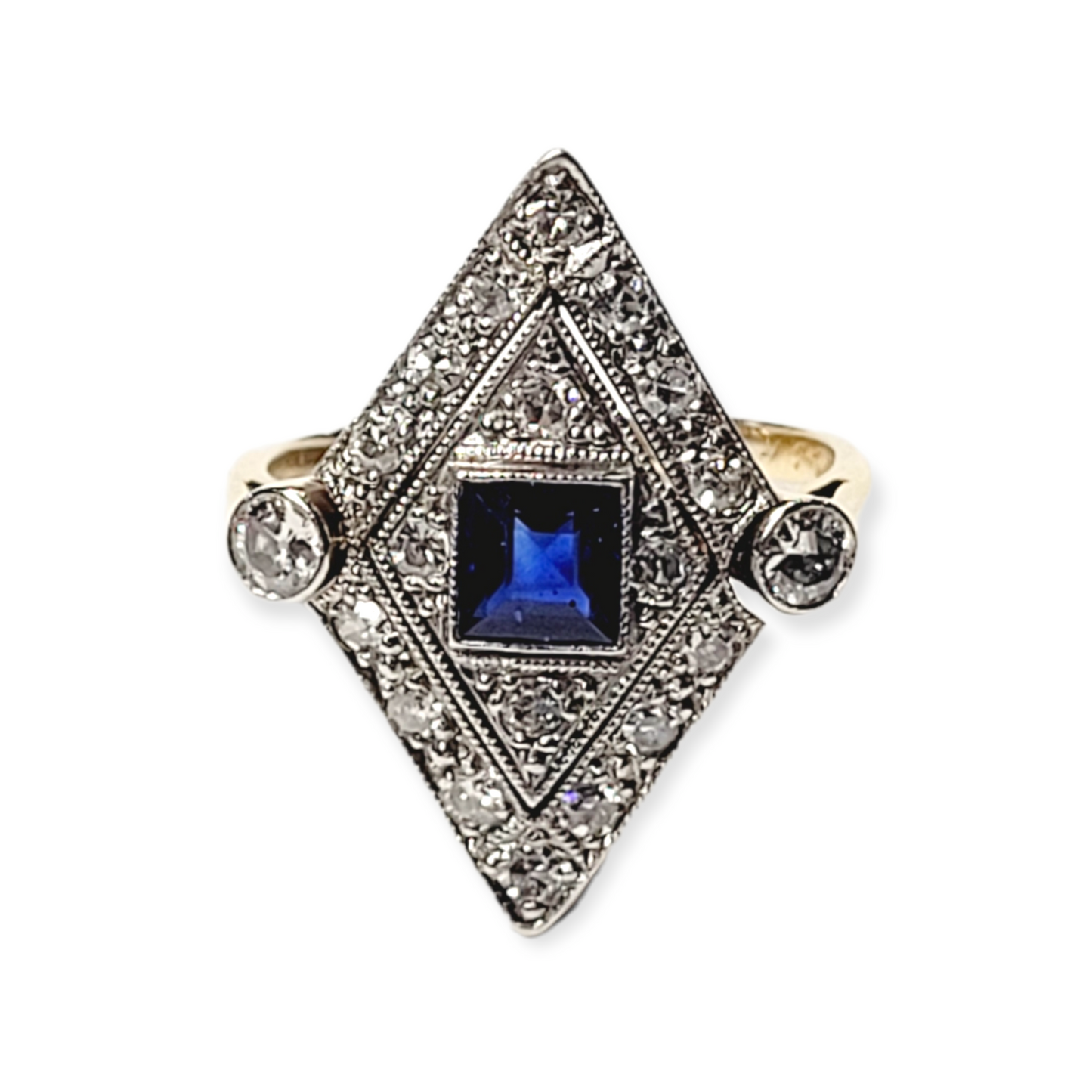 Edwardian sapphire and diamond lozenge shaped ring sku 5904