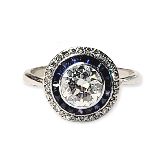 Sapphire and diamond art deco target ring Sku 5916