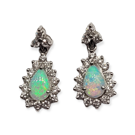 Opal and diamond drop earrings