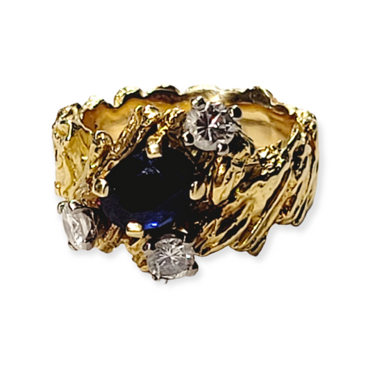 1960's Vintage sapphire and diamond gold ring