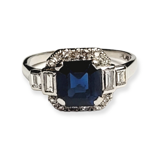 Art deco sapphire and diamond engagement ring sku 5964