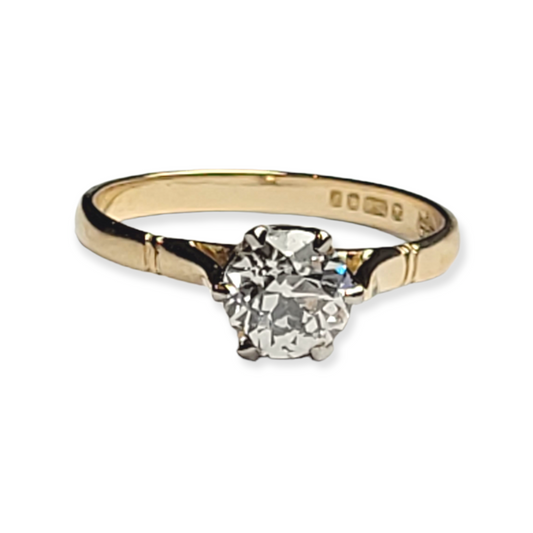 1ct old European cut diamond solitaire in yellow gold