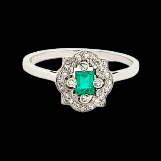 Art deco emerald and diamond engagement ring sku 6024